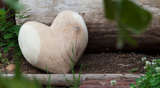 wooden heart at bench