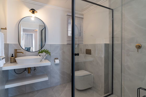 The spare bathroom is fitted with shower, toilet and vanity.