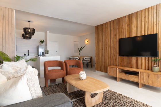 The large screen TV is perfect for any sports lover!