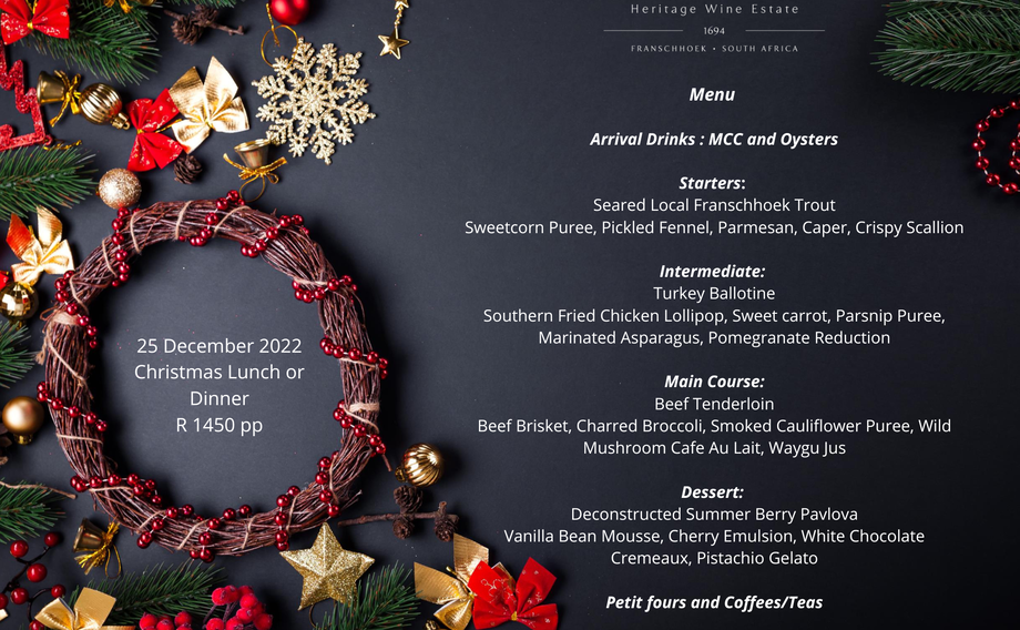 Christmas Day Restaurant Grande Provence Wine Estate Franschhoek