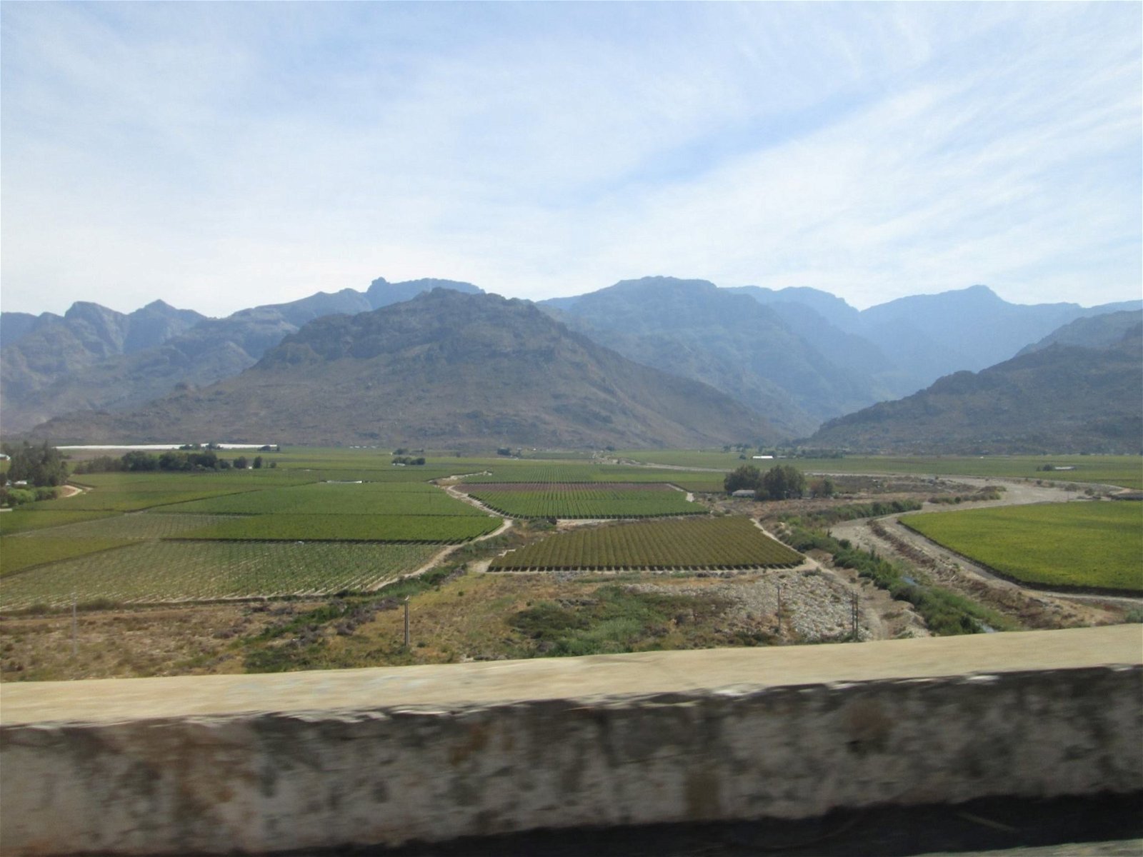 An aerial photo of vineyards and mountains in the Breede Valley
