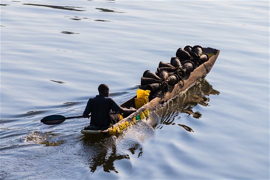 Dugout canoe on Lake Bunyonyi, Uganda