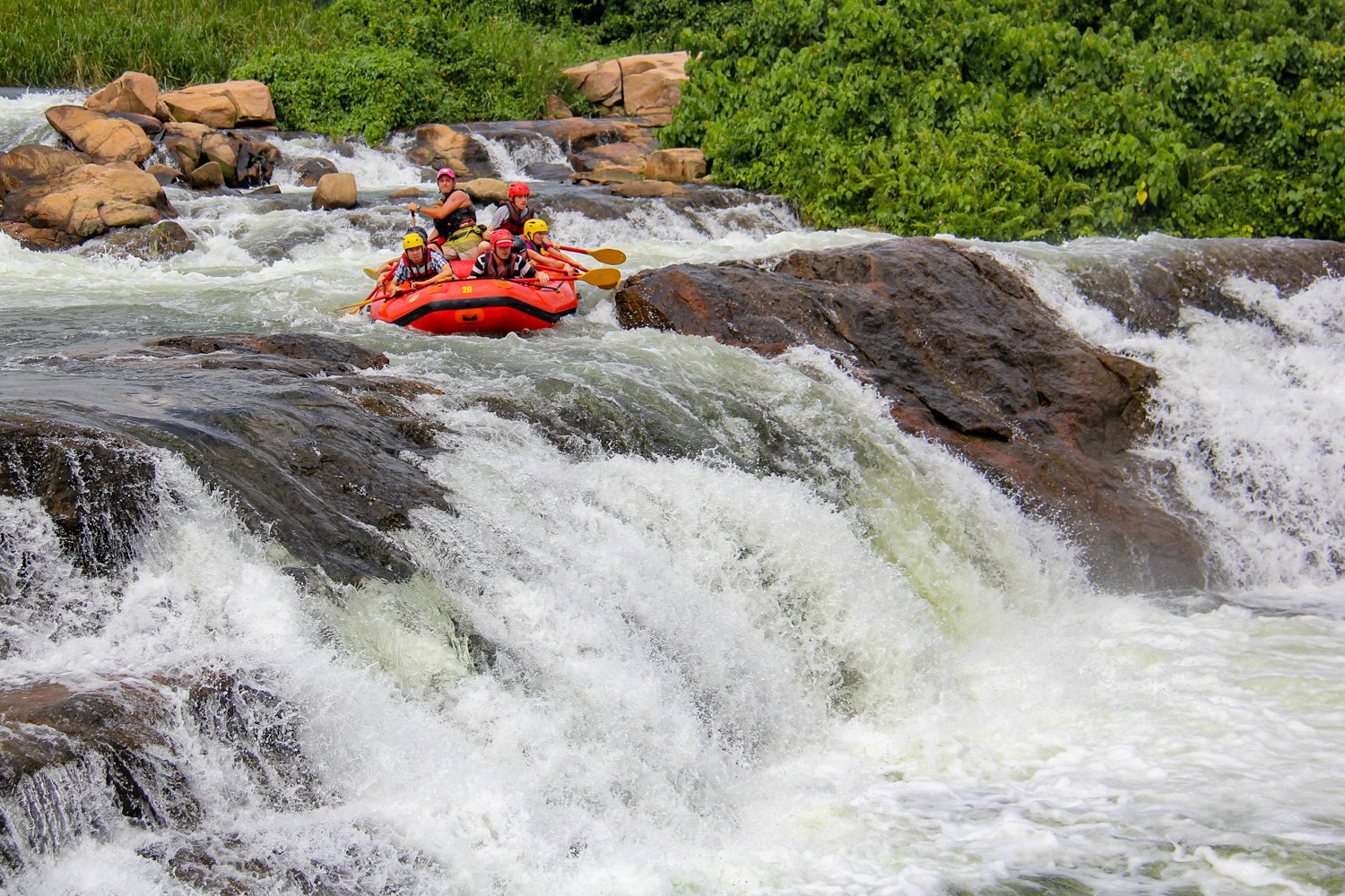 Rafting on white water rapids of the river Nile in Jinja, Uganda