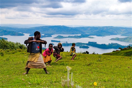 Children playing on the hillside at Lake Bunyonyi, Uganda