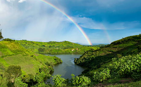 A rainbow in Ndali-Kasenda crater lake fields Kibale National Park, Uganda A rainbow in Ndali-Kasenda crater lake fields Kibale National Park, Uganda