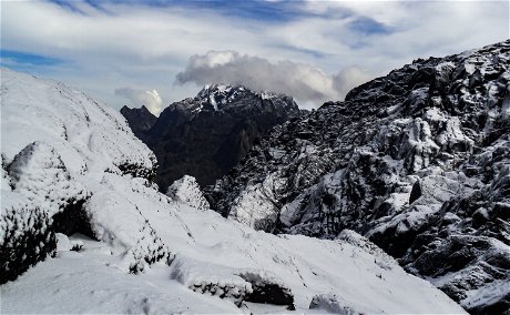 The snow-capped mountains of Margherita Peak in the Rwenzori Mountains Uganda The snow-capped mountains of Margherita Peak in the Rwenzori Mountains Uganda