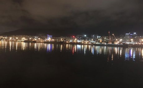 Night time view of Cape Town lights