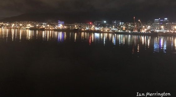 Night time view of Cape Town lights