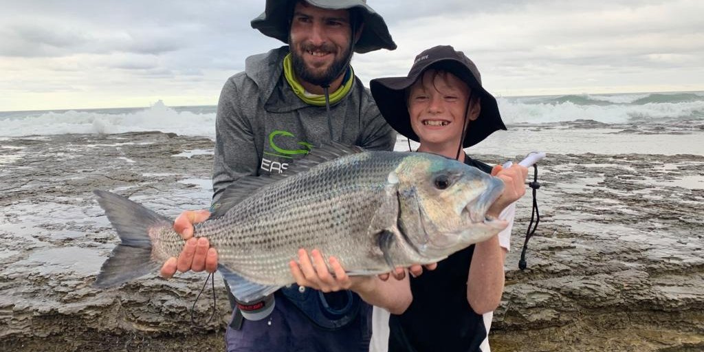Guided fishing. Rock and Surf. Angling Tours. Kei Mouth. Morgan Bay. Double Mouth Nature Reserve. East London. Buffalo City. Wild Coast. Eastern Cape. South Africa. White Musselcracker. Silver Steenbras.