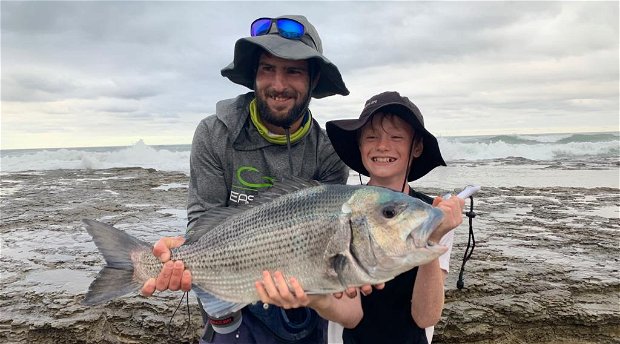 Guided fishing. Rock and Surf. Angling Tours. Kei Mouth. Morgan Bay. Double Mouth Nature Reserve. East London. Buffalo City. Wild Coast. Eastern Cape. South Africa. White Musselcracker. Silver Steenbras.