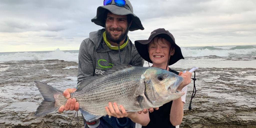 Guided fishing. Rock and Surf. Angling Tours. Kei Mouth. Morgan Bay. Double Mouth Nature Reserve. East London. Buffalo City. Wild Coast. Eastern Cape. South Africa. White Musselcracker. Silver Steenbras.