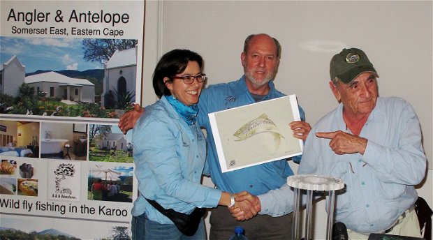 Tom Sutcliffe with Alan and Annabelle Hobson at the Fly Fishing and Fly Tying Expo in 2016