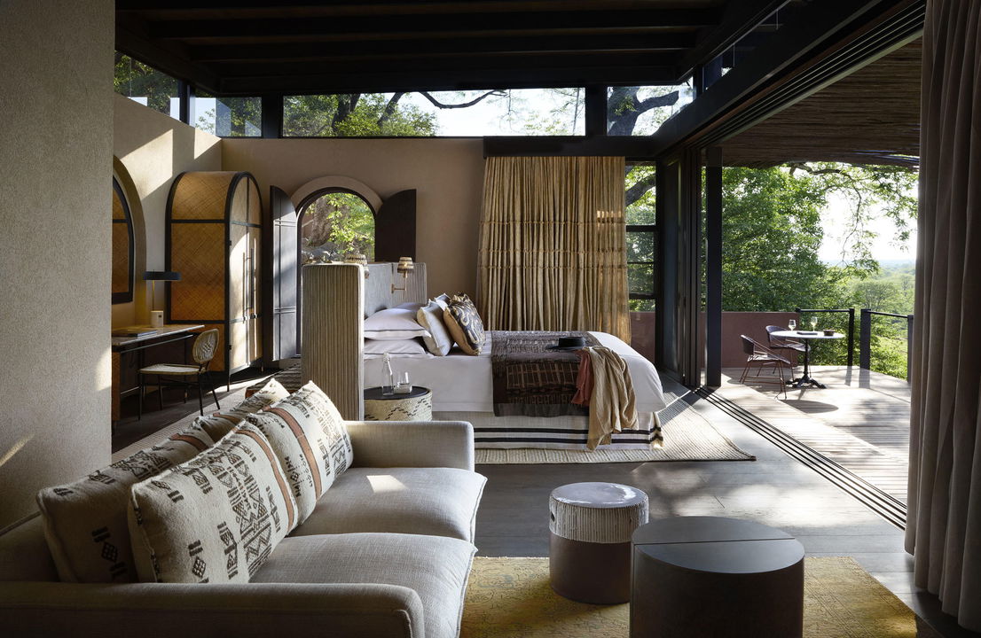interior  view of suite lounge at Chichele Presidential Camp Zambia