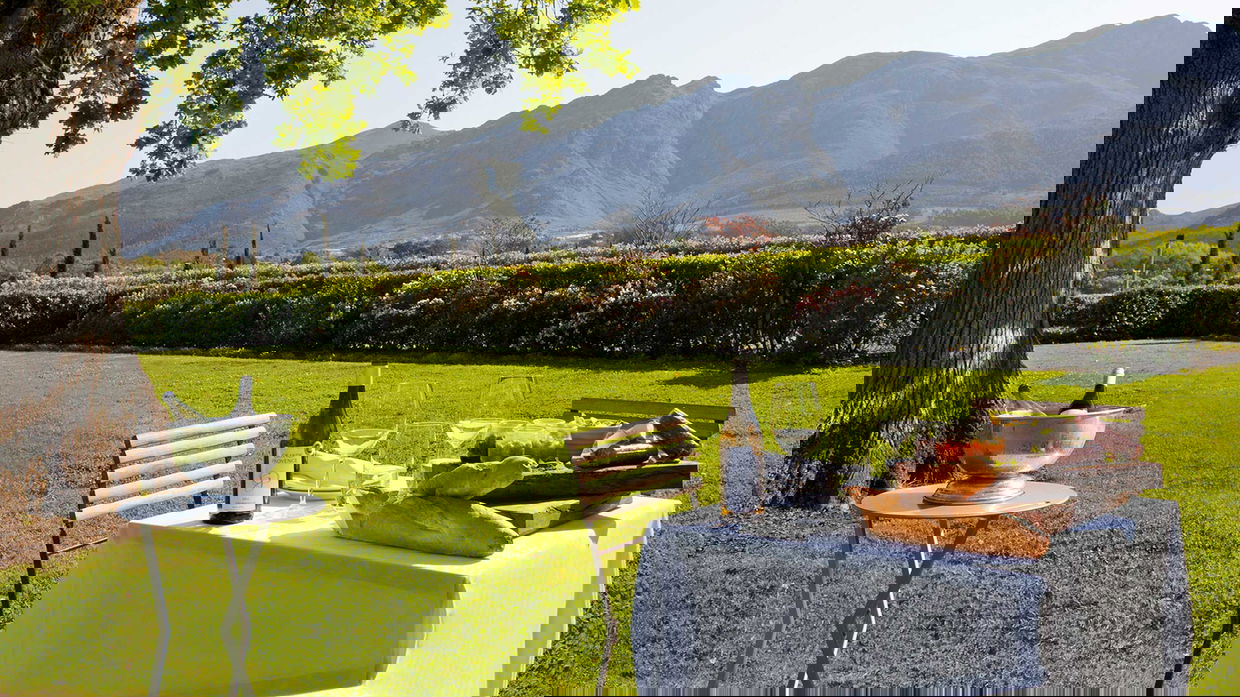 wine farm at franshoek with tables set for wine tasting
