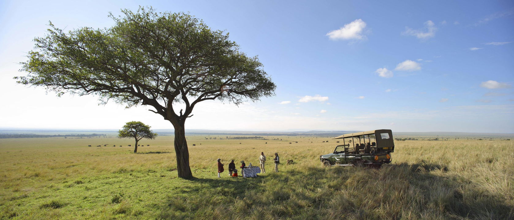 morning coffee on a game drive on the plains at andBeyond Kichwa Tembo Camp Kenya Masai Mara