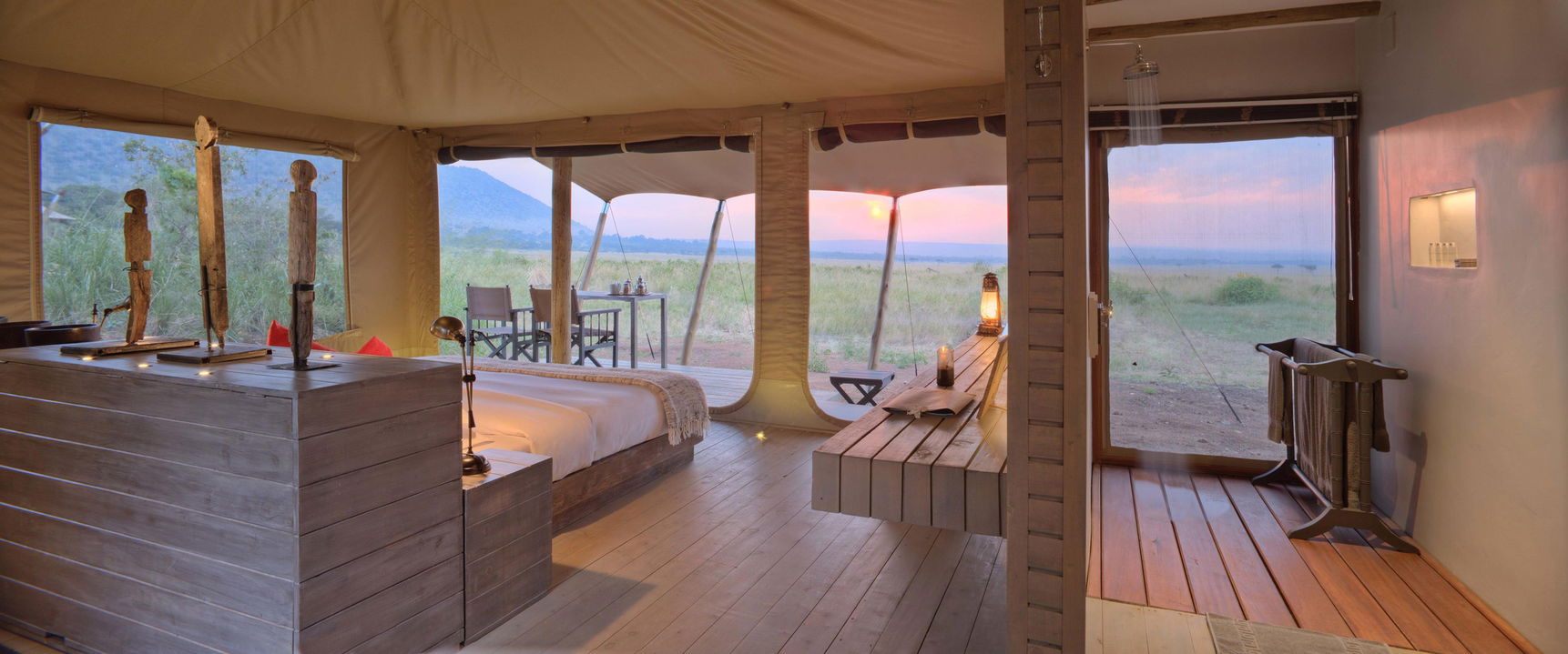 view from bedroom of superior tented suite of andBeyond Kichwa Tembo Camp Kenya Masai Mara
