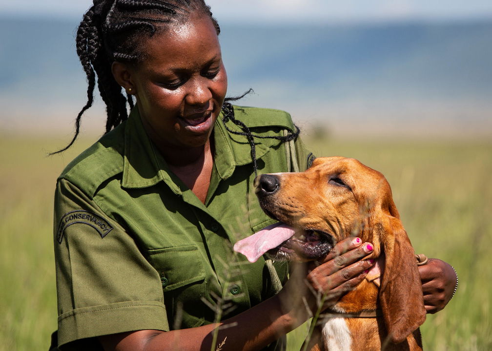 conservation tracker and her dog by Angama Mara Kenya Masai Mara