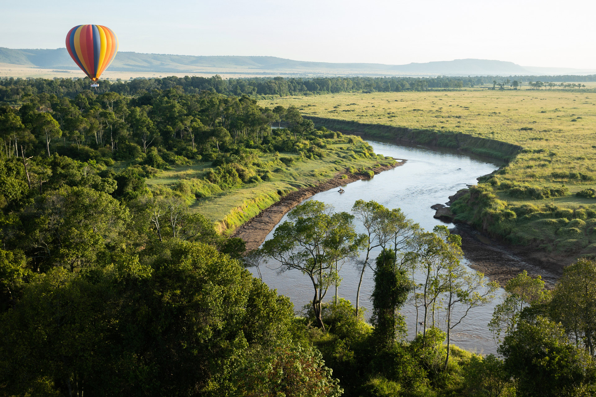 hot air balloon over the Mara landscape by Angama Mara Kenya Masai Mara