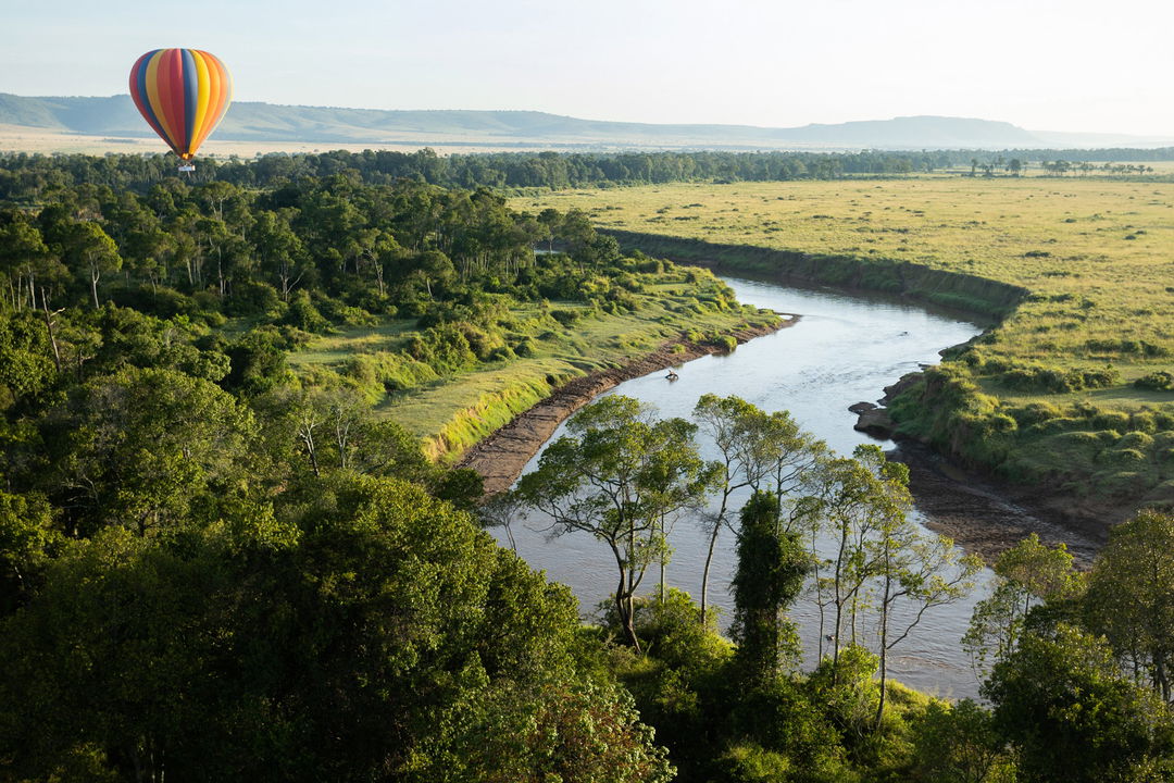 hot air balloon over the Mara landscape by Angama Mara Kenya Masai Mara