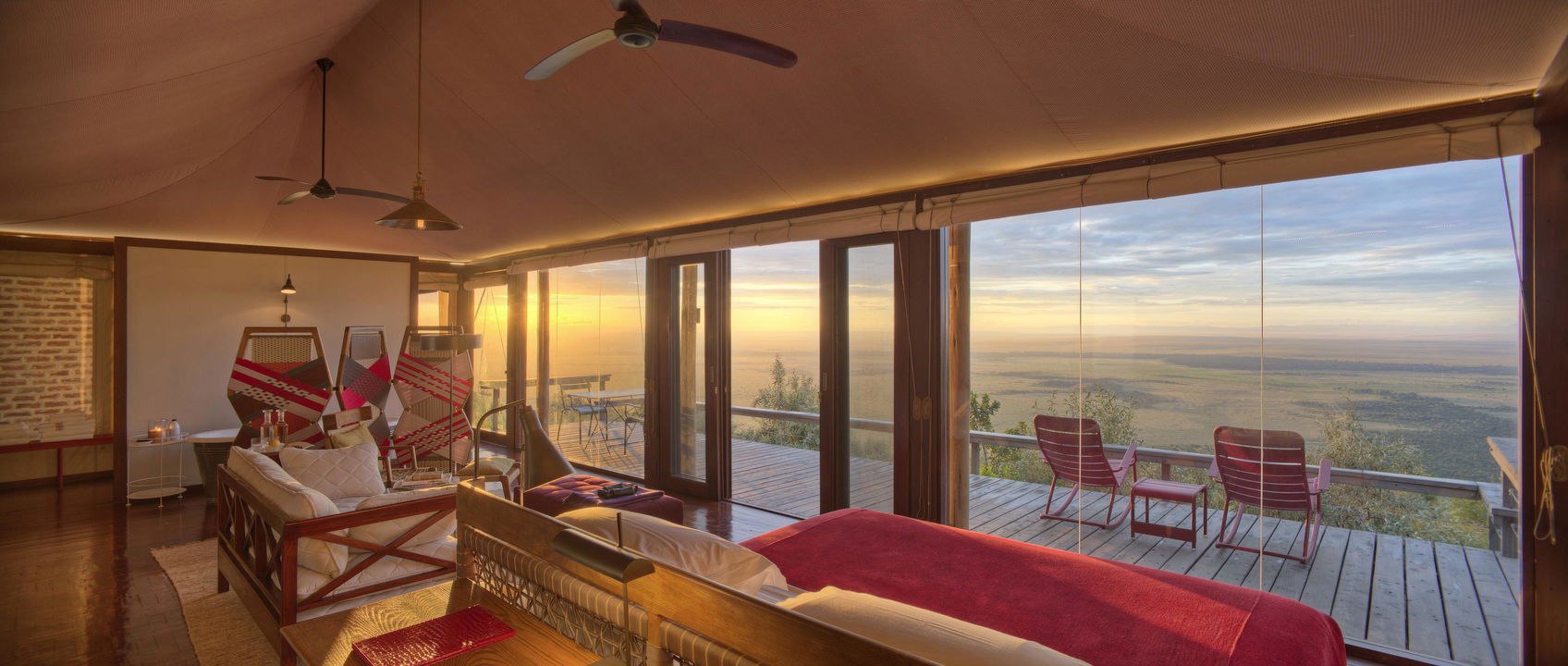 bedroom view of suite with deck at Angama Mara Kenya Masai Mara