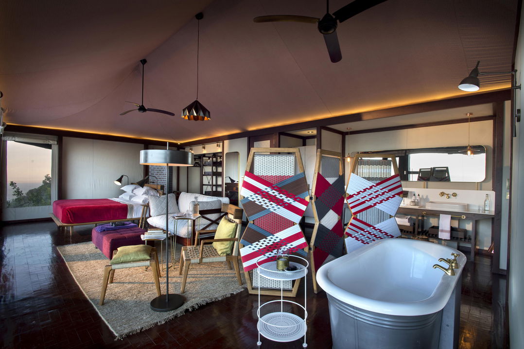 interior view of tented suite of Angama Mara Kenya Masai Mara