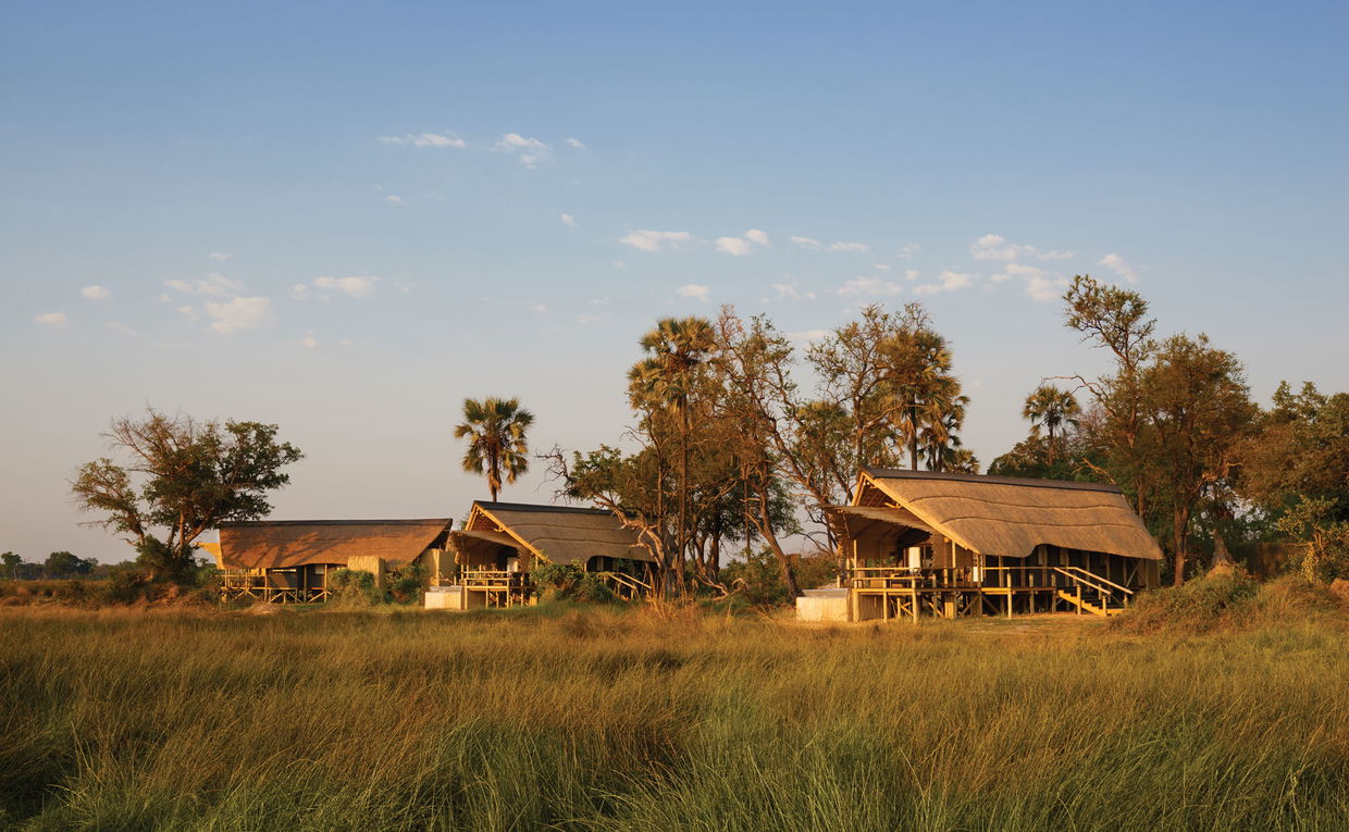 exterior view of the facilities on the Okavango delta of Belmond Eagle Island Lodge