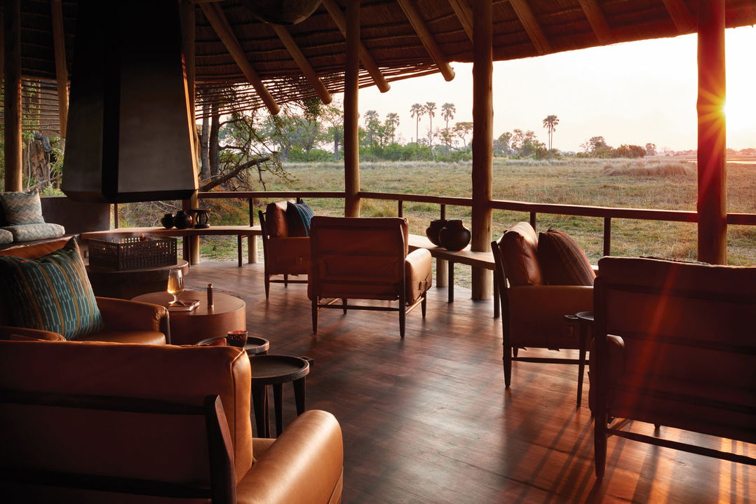 main deck with views of delta at Belmond Eagle Island Lodge