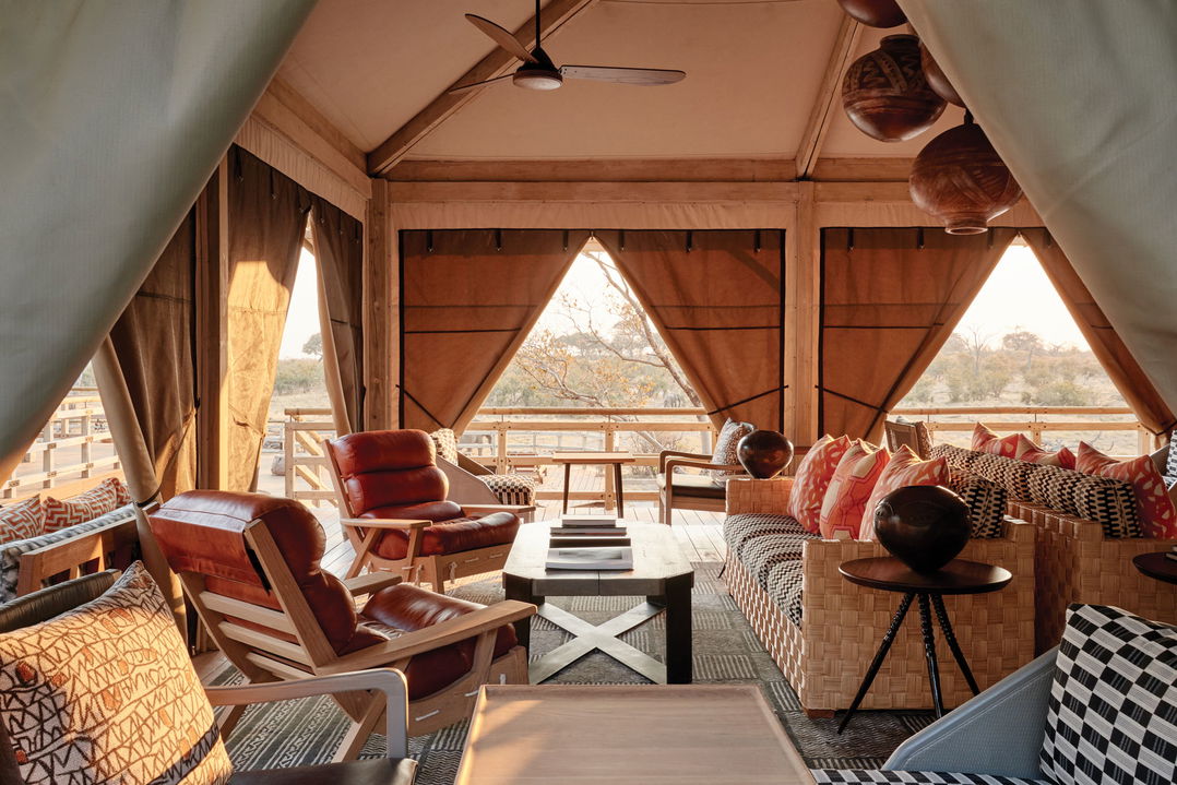 lounge area at Belmond Safaris Savute Elephant lodge Botswana