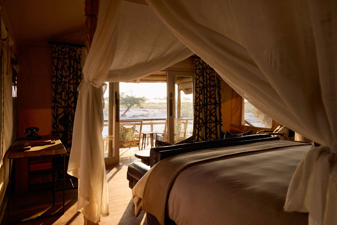 view from bedroom looking out on Okavango delta at Savute elephant lodge