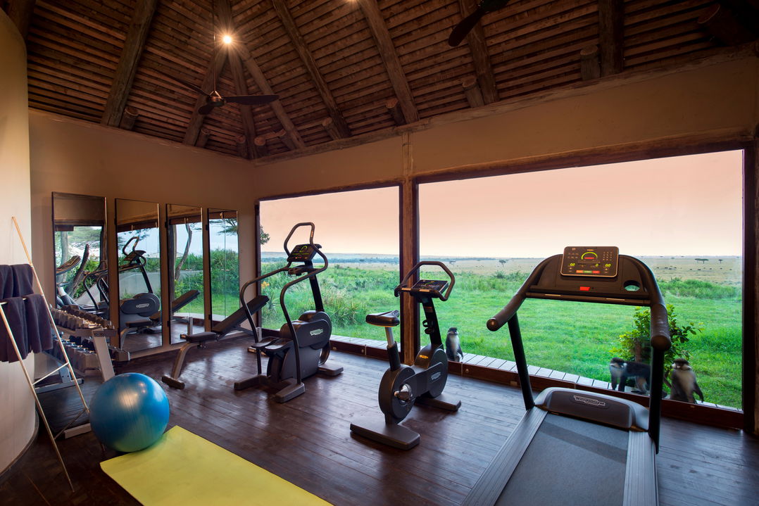gym facilities with a view at andbeyond Bateleur camp Kenya Masai Mara