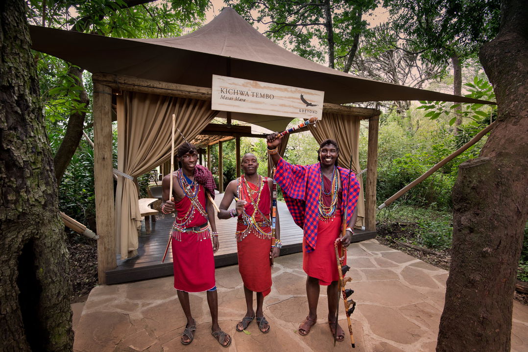 welcoming party at andBeyond Kichwa Tembo Camp Kenya Masai Mara