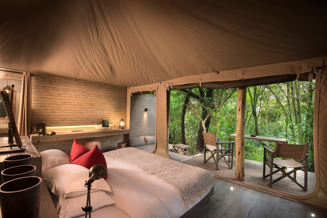 bedroom of forest suite at andBeyond Kichwa Tembo Camp Kenya Masai Mara