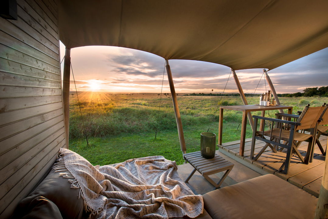 deck and lounge of superior view suite at andBeyond Kichwa Tembo Camp Kenya Masai Mara