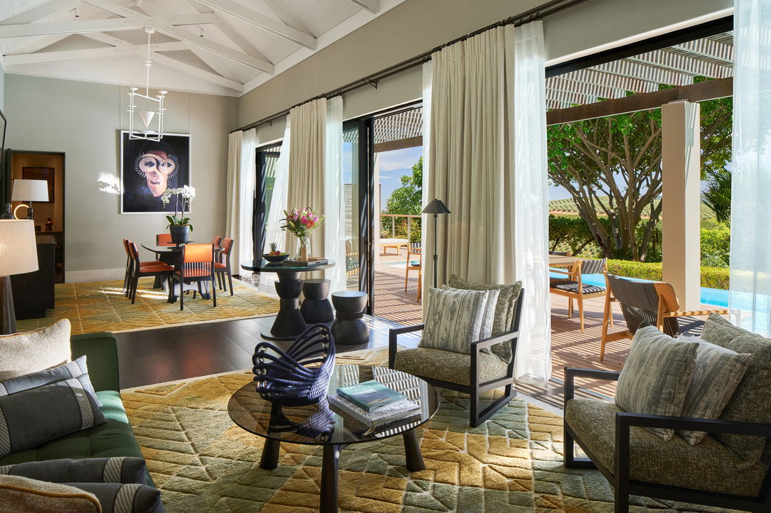 lounge area inside of villa at Delaire Graff luxury Wine Estate Franschhoek