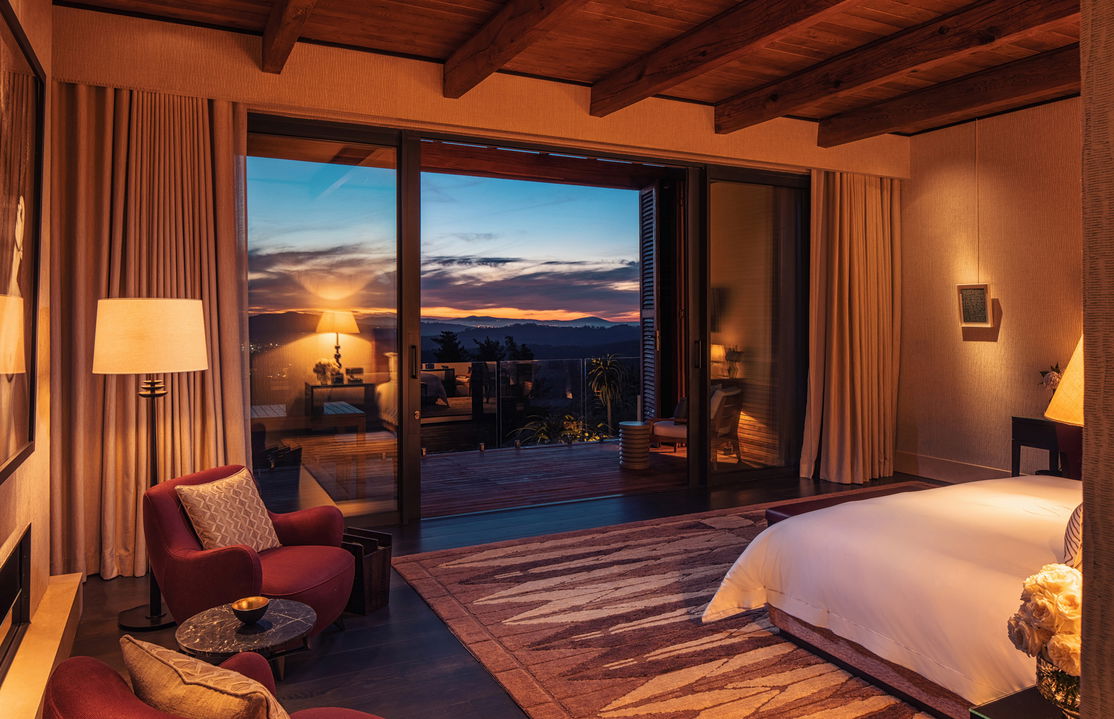 sunset views from luxury room at Delaire Graff luxury Wine estate in Franshoek