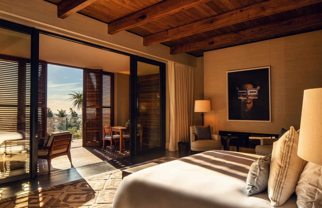 Owners villa at Delaire Graff with big open patio and views of winelands
