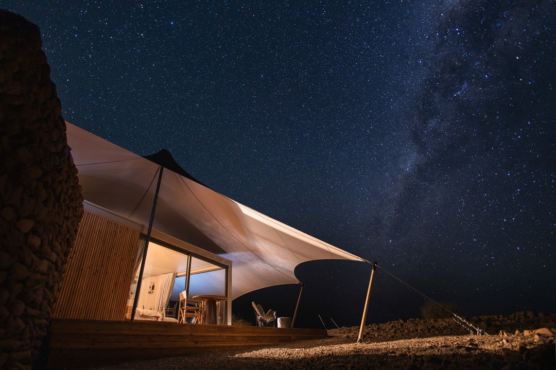 stellar constellation at night at desert rhino camp wilderness Namibia 