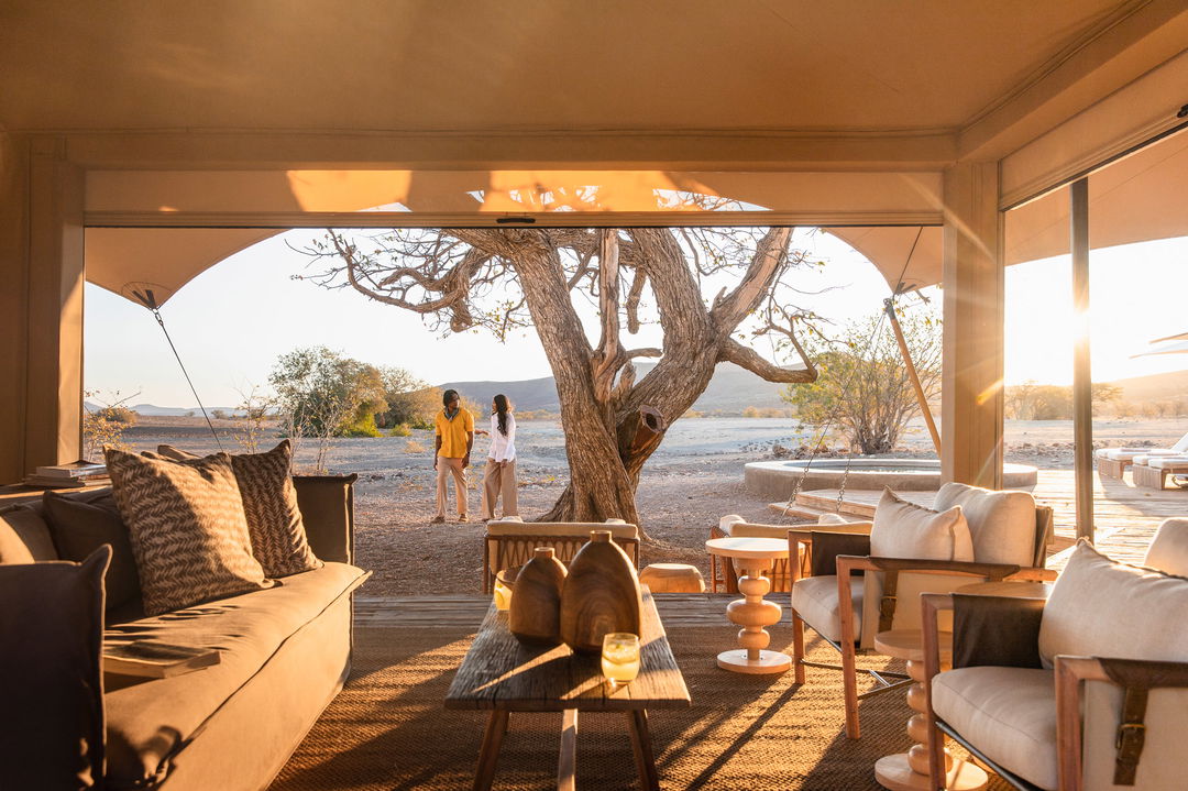 lounge view of desert rhino camp wilderness Namibia 