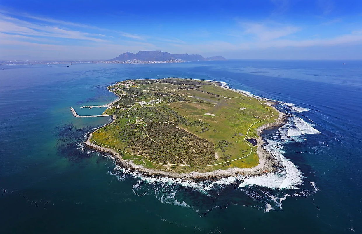 robben island from above and cape town in background