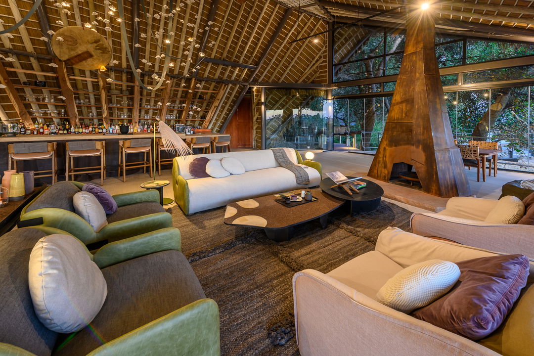 lounging area of main lodge at Jao Camp wilderness Botswana