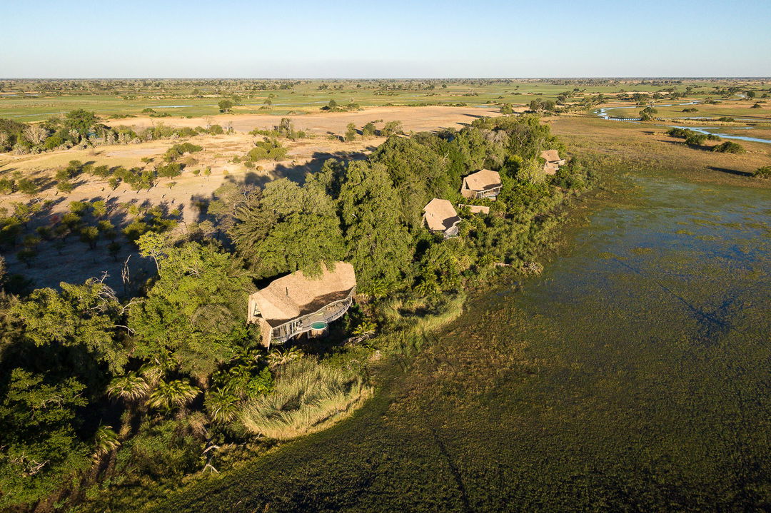 aerial view of Jao camp wilderness in the Okavango delta Botswana