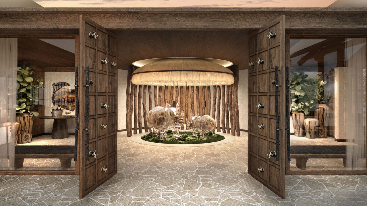 view of the arrival area and entrance of the JW Marriot Masai Mara Kenya