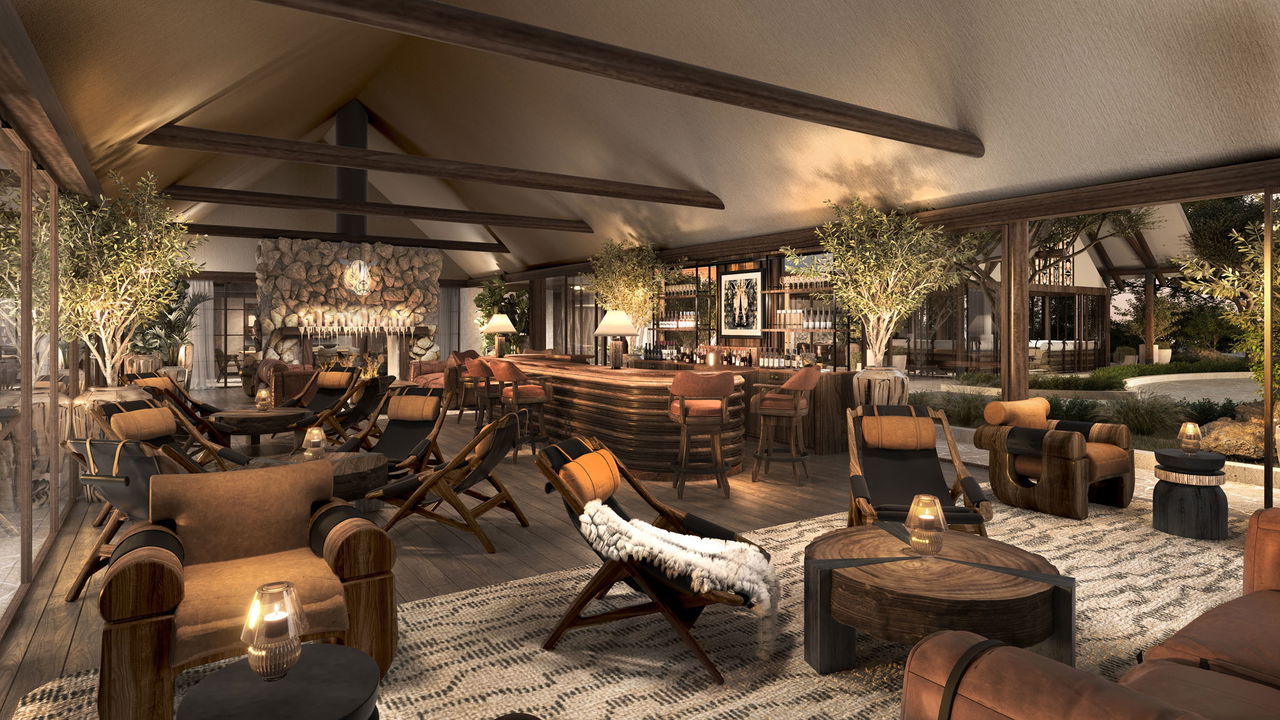 the bar and lounge ara of the JW Marriot Masai Mara Kenya