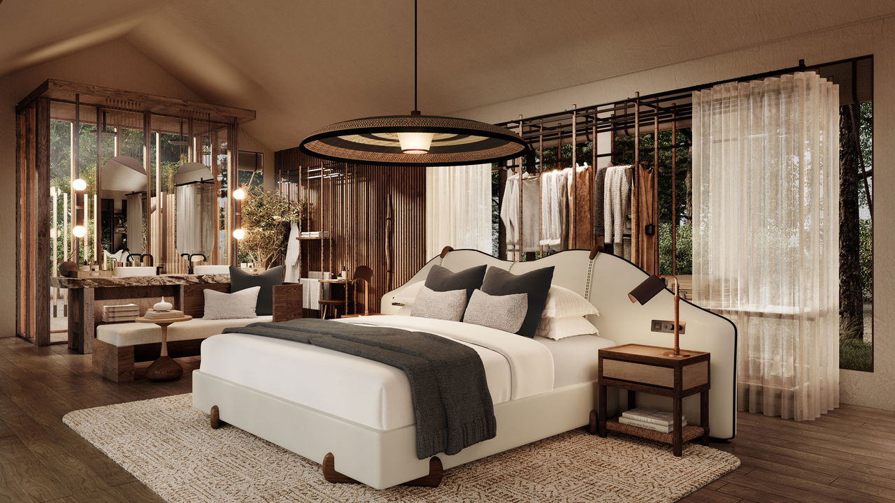 interior view of a bedroom at the JW Marriot Masai Mara Kenya