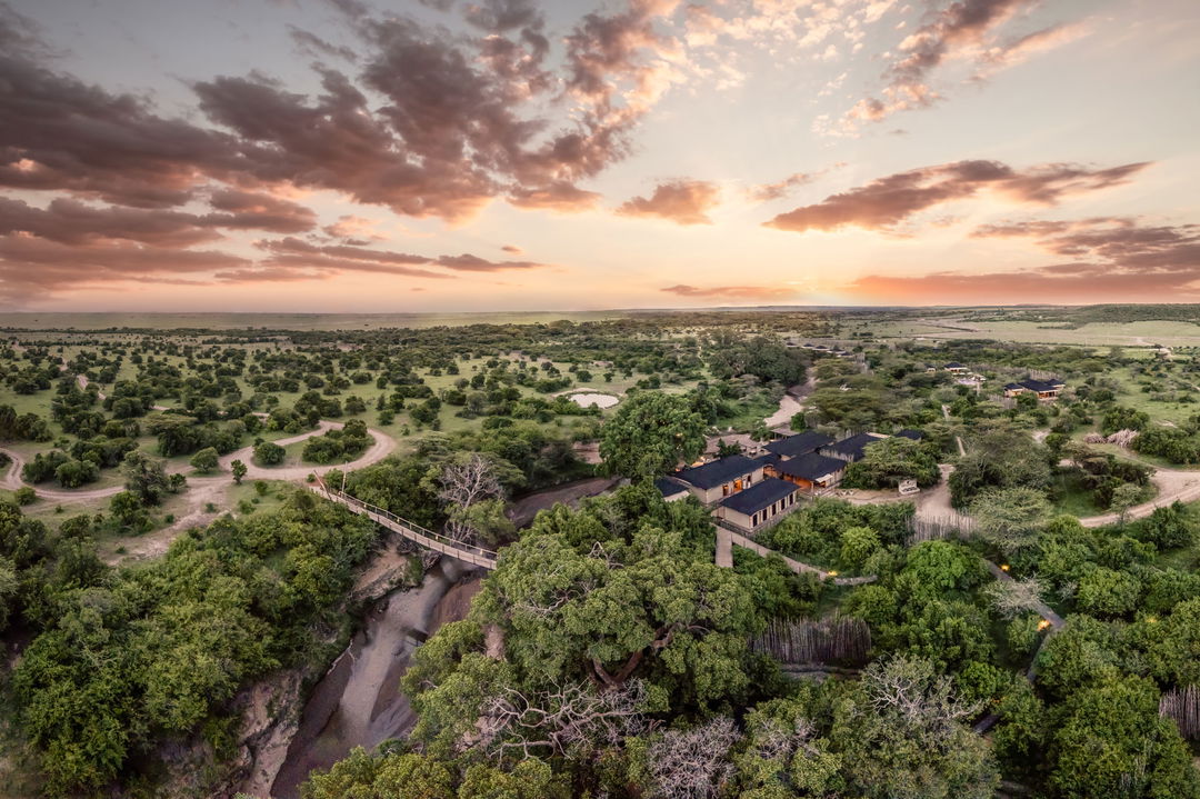 aerial view of the river and lodge of the JW Marriot Masai Mara Kenya