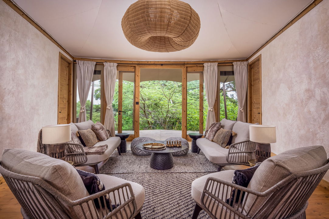 interior view of the twin lounge of a family tent at the JW Marriot Masai Mara Kenya