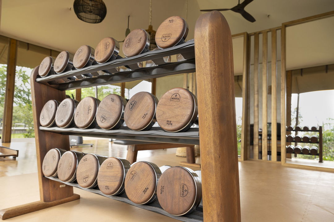 equipment rails inside the fitness centre of the JW Marriot Masai Mara Kenya