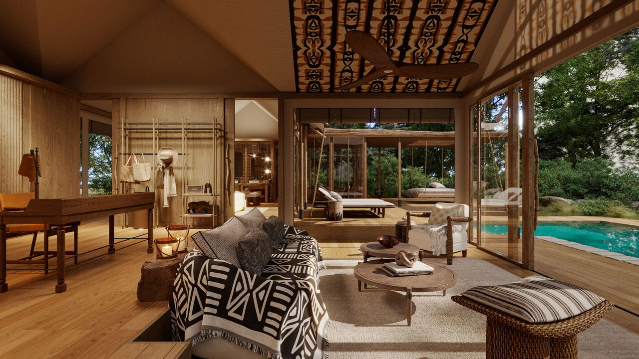 living area of a luxury suite of the JW Marriot Masai Mara Kenya