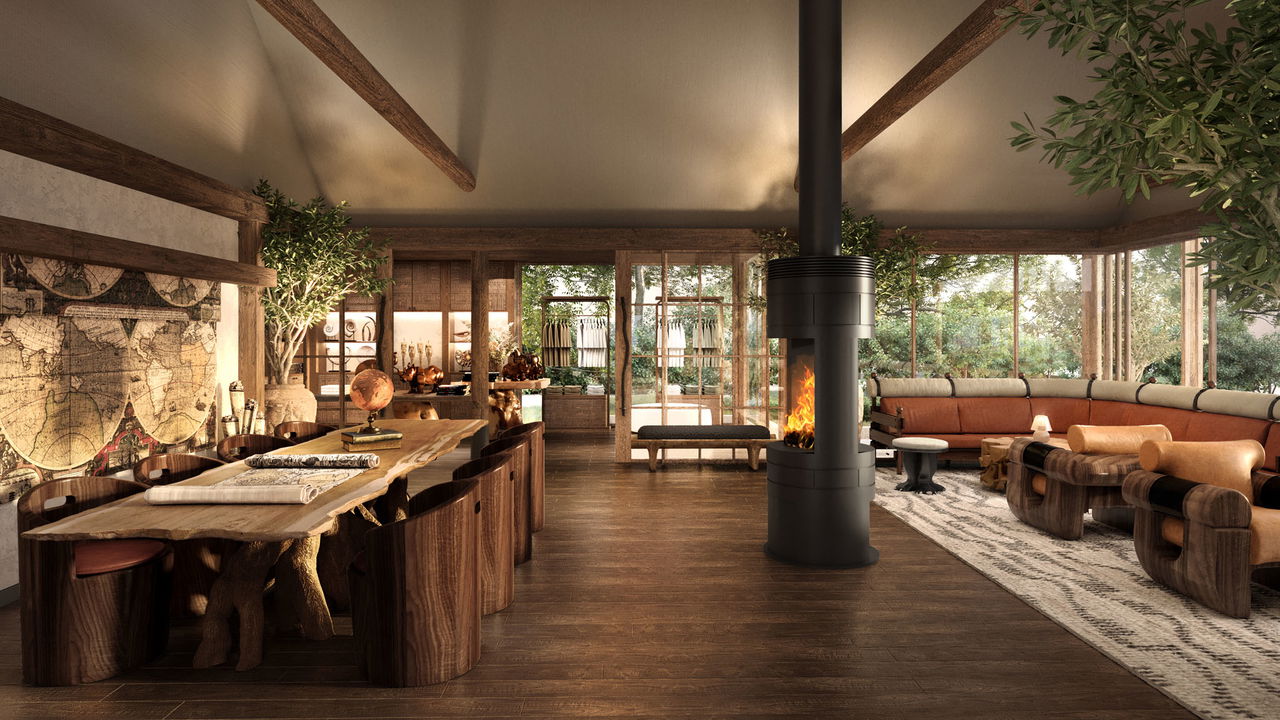 interior view of the map room of the JW Marriot Masai Mara Kenya