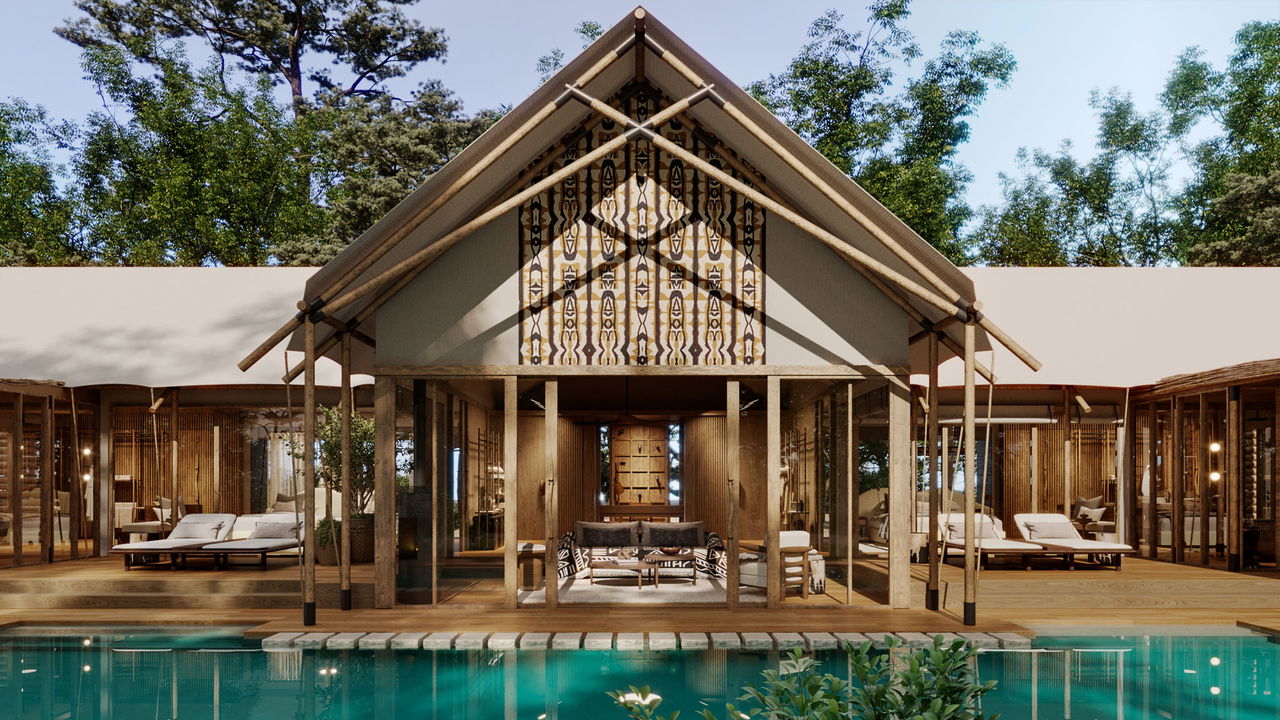 ai image of the tented suites exterior at the JW Marriot Masai Mara Kenya